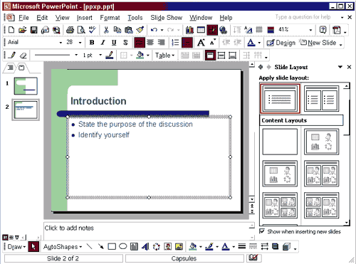 PowerPoint window showing slide with text box selected