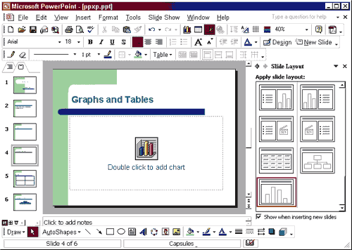 PowerPoint window showing slide with chart layout