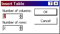 Insert Table dialog box