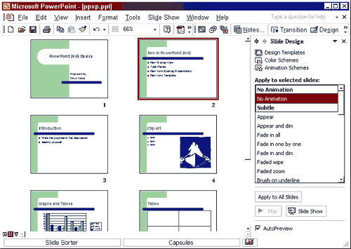 PowerPoint windows showing Slide Design Task Bar