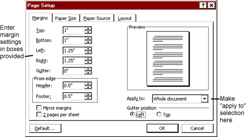 Page Setup Dialog Box