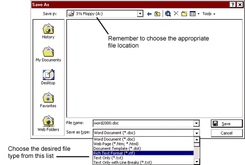 'Save As' Dialog Box with File Types List Displayed