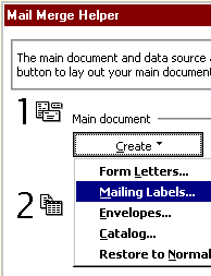 Create Mailing Labels Selection in Mail Merge Helper
