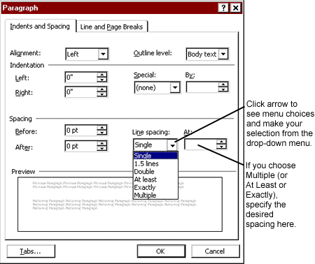 LIne spacing options