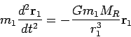 \begin{displaymath}
m_1\frac{d^2{\bf r}_1}{dt^2} =-\frac{G m_1 M_R}{r_1^3}{\bf
r}_1
\end{displaymath}