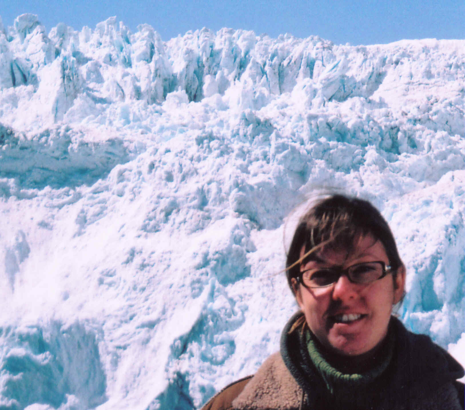 Picture: A giant glacier in the background as I stand on the deck of a day cruise ship we took to see the famous Alaskan's glaciers(JUN 2005)