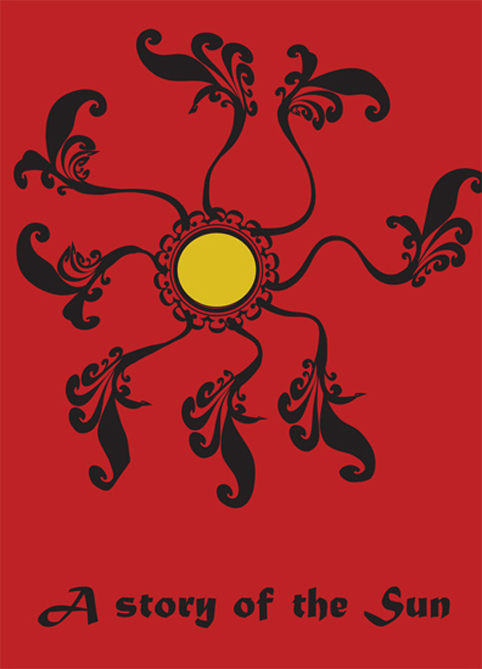 yellow sun red background